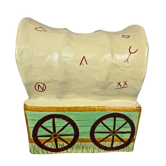 CLAY ART Covered Wagon Hand Painted Papier Mache Tissue Dispenser Box Cover - Picture 3 of 15